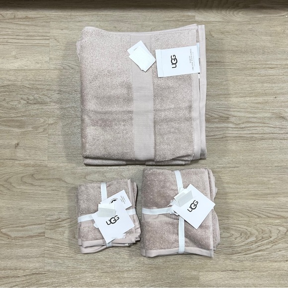 8 Pc UGG MARTIS Moon Dust ORGANIC COTTON Towel Set Bath, Hand Washcloth Beige - Picture 2 of 5